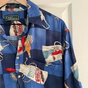 Croft & Barrow BBQ buttondown shirt Vintage 80s 90s rayon barbecue summer fun